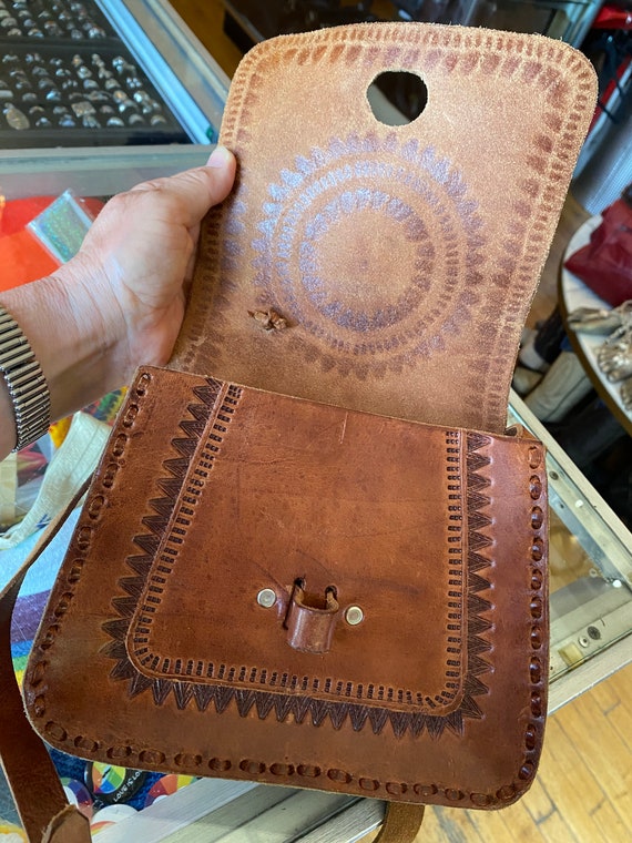 70’s Vintage Hand Tooled Leather Bag - image 7