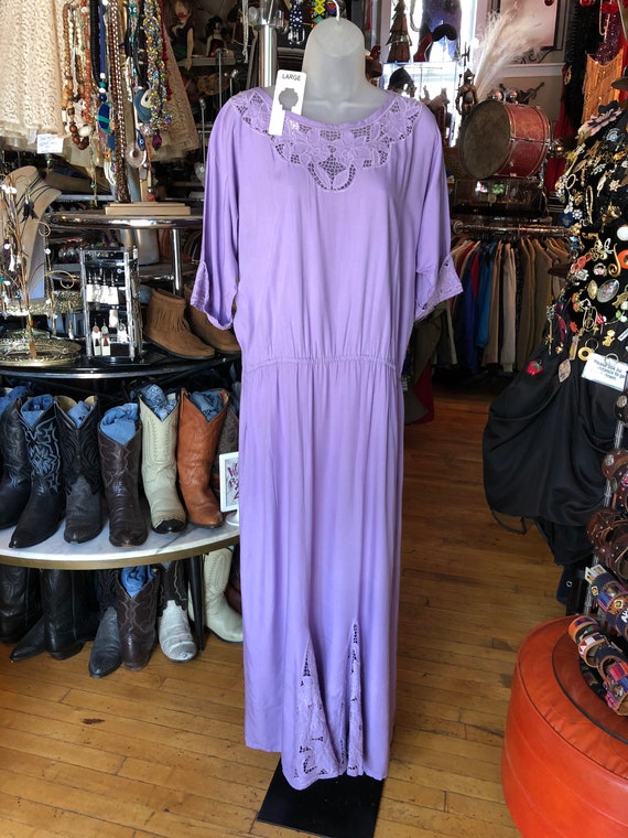 70’s Lavender Rayon and Lace Long Dress, Women’s … - image 1