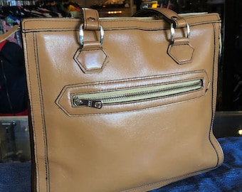 Vintage Brown Leather Handbag, Retro Square Leather Purse