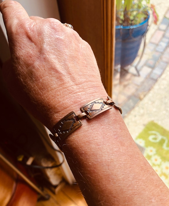 Vintage Copper Link Bracelet with Native American 