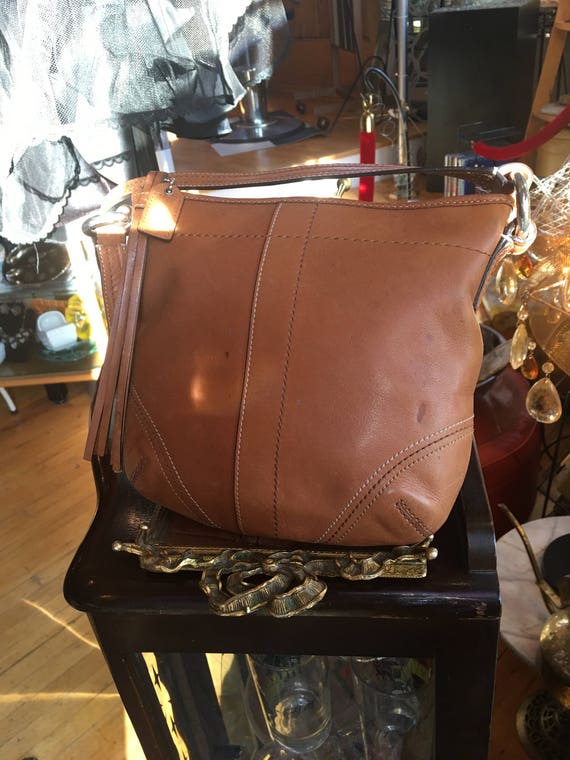 Vintage Caramel Leather Coach Handbag - image 2