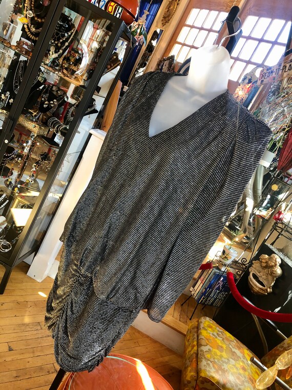 90’s Disco Black and Silver Metallic Drop Waist D… - image 3