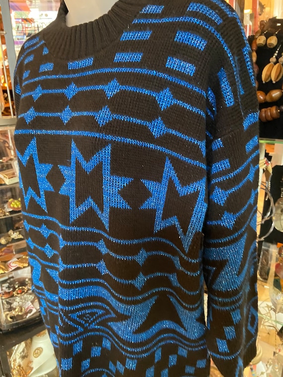 90s metallic blue sparkle sweater large