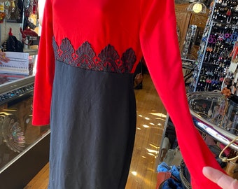 90’s Vintage Red and Black Lace Dress