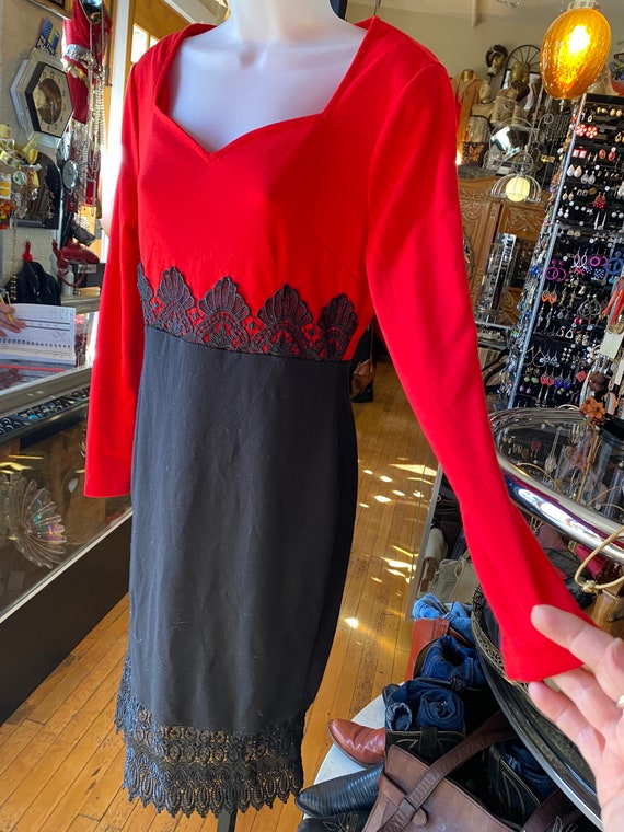 90’s Vintage Red and Black Lace Dress