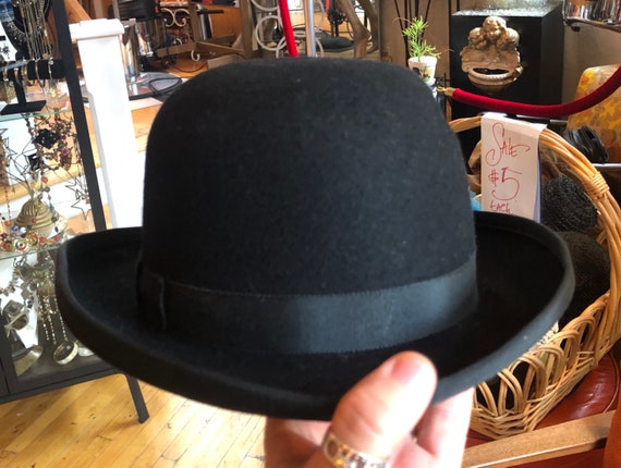 Boho Black Bowler Hat, Men’s Wool Bowler X Large - image 7