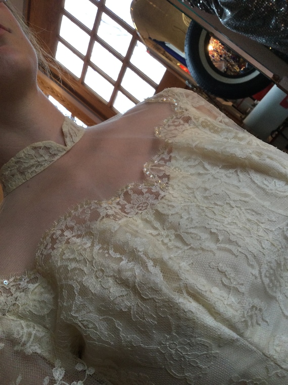 50’s Yellow White  Lace Wedding Dress - image 7