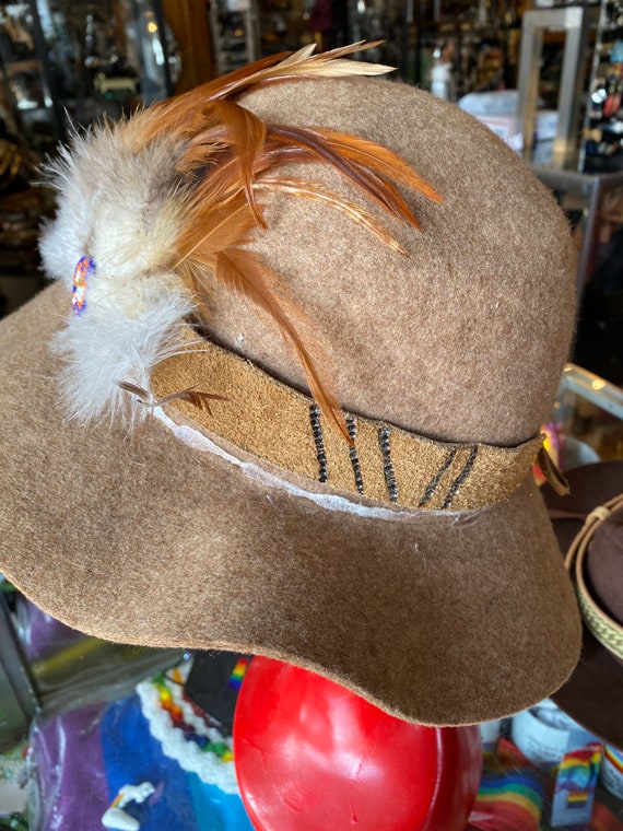 70’s Boho Southwest Feather and Beaded  Hat Band - image 5