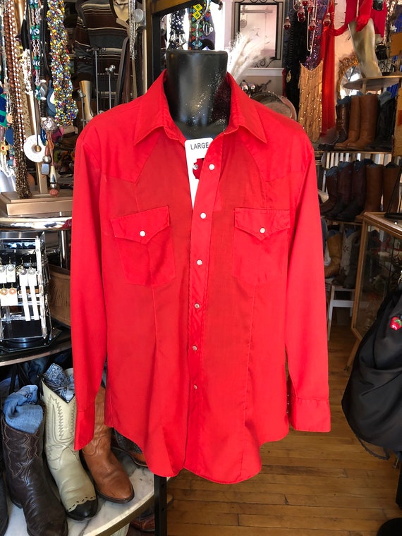 70’s SHEPLERS Rockabilly Red Cotton Blend Shirt