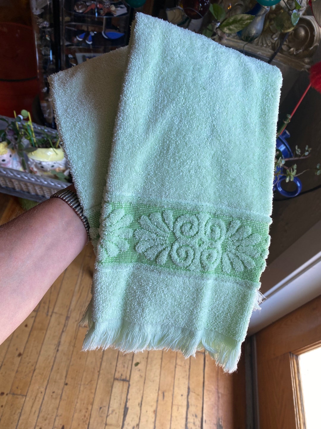 Set of 2 Vintage 70s Light Green Hand Towels Etsy