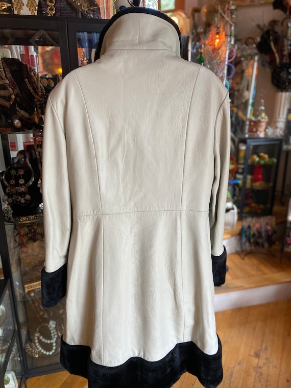 Vintage Cream Faux Fur Coat Orange Leather 6 8