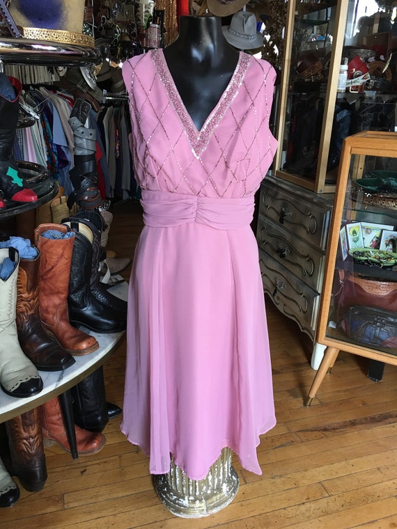 Vintage Pink Dress Beaded and Sequined Dress - image 3