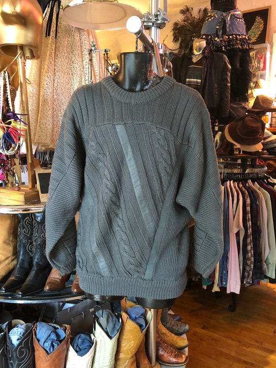 Vintage 80’s Men’s Pullover Grey Acrylic Sweater … - image 1