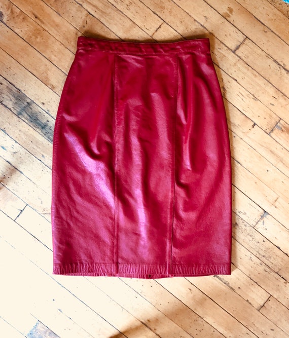 Retro Red Leather Pencil Skirt with Red Lining LOR
