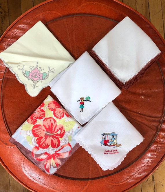 Vintage Linen Hankerchiefs and Doily, Lot of 5, An