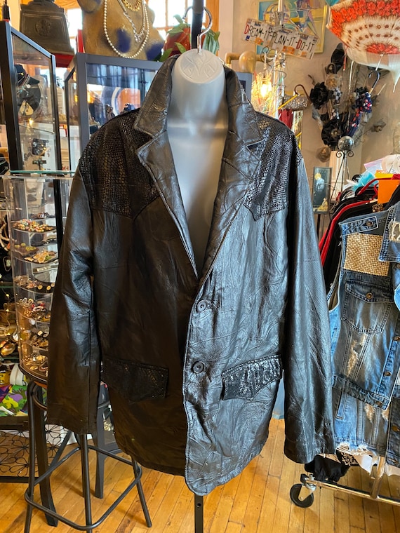 Vintage Black Patchwork Leather Coat