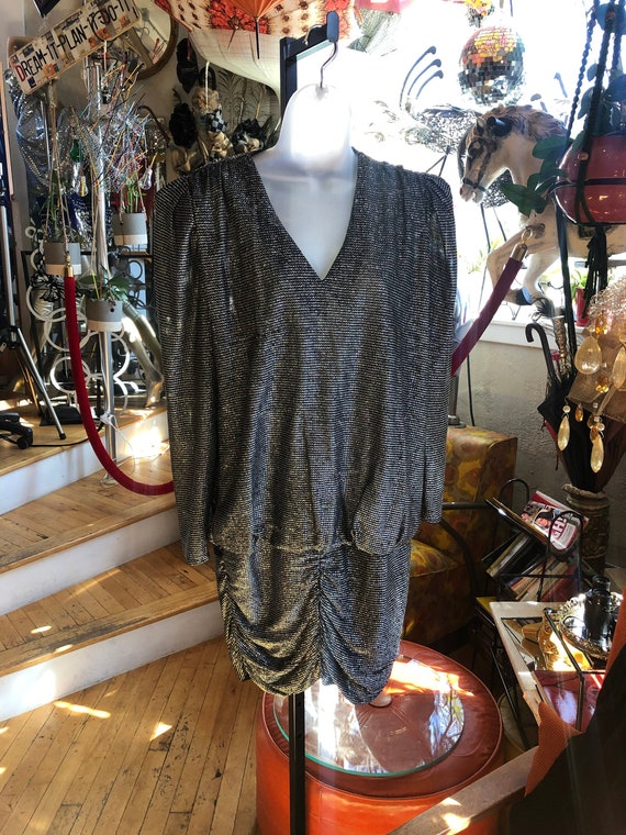 90’s Disco Black and Silver Metallic Drop Waist D… - image 1