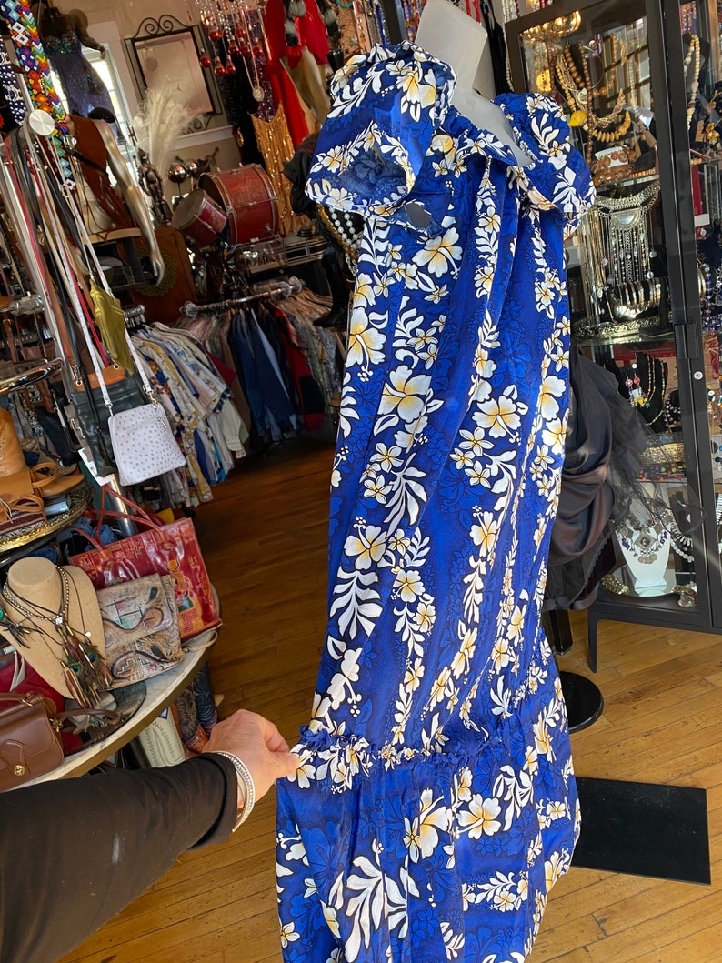 80\u2019s Retro Hawaiian Long Cotton Mumu Dress