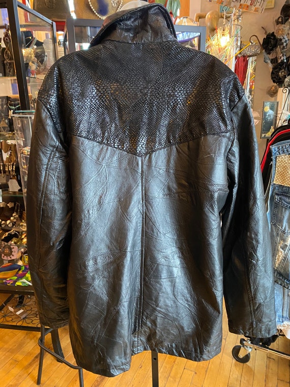 Vintage Black Patchwork Leather Coat - image 3