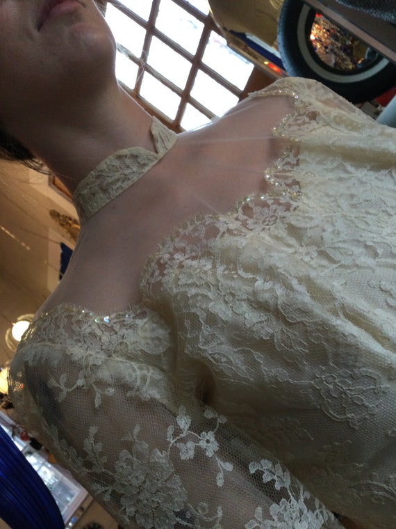 50’s Yellow White  Lace Wedding Dress - image 8