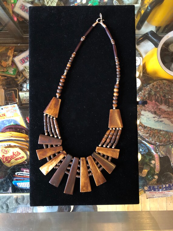 Retro 80’s Wood, Bone and Silver Necklace - image 1