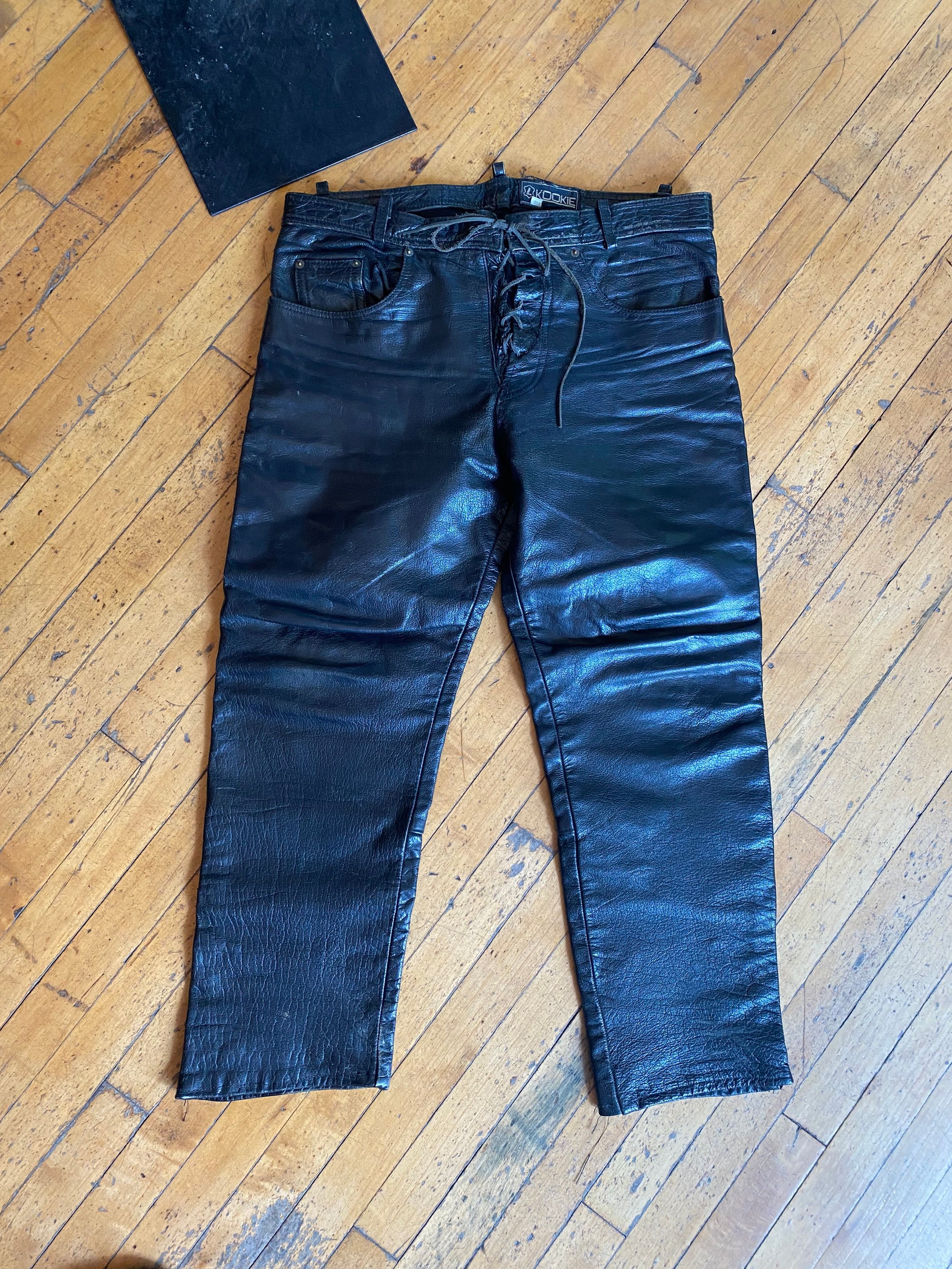 Leather Biker Pants Black Motorcycle Vintage Leather Pants Women's