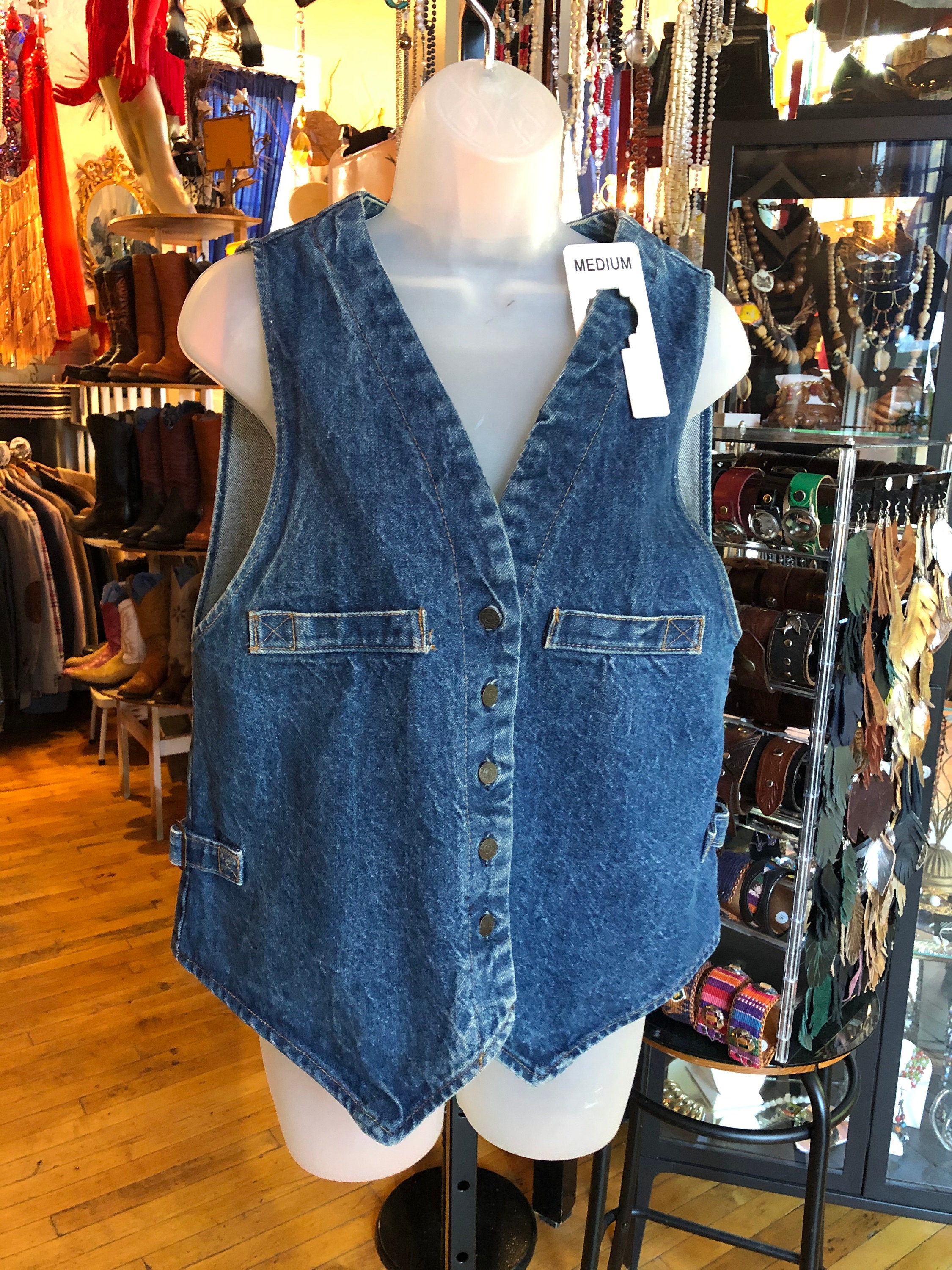 70s Boho Levis Blue Denim Vest Womens 