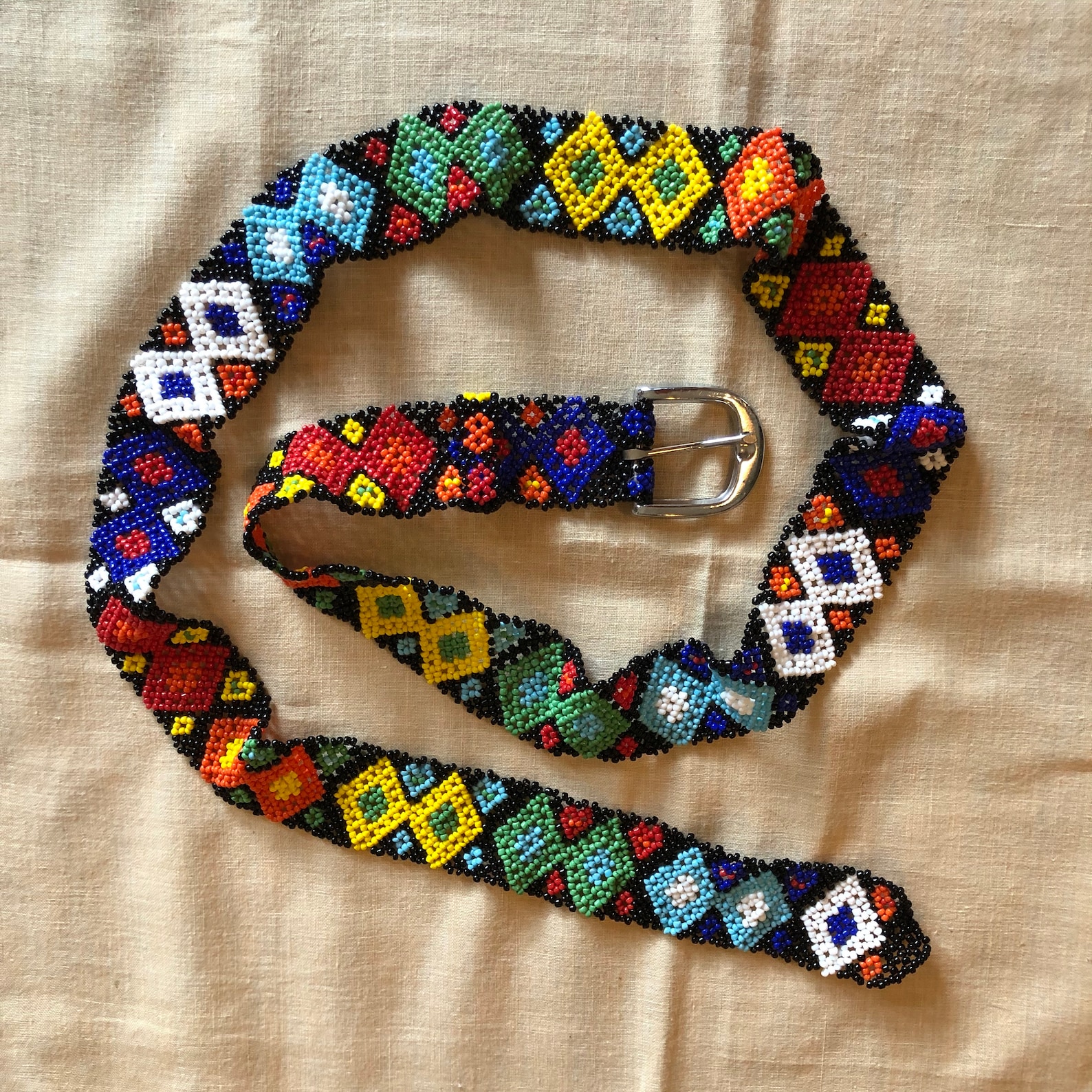 Beaded Belt with Colorful Multicolored Beads and Black Etsy