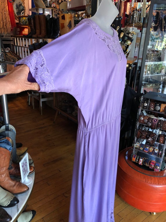 70’s Lavender Rayon and Lace Long Dress, Women’s … - image 5