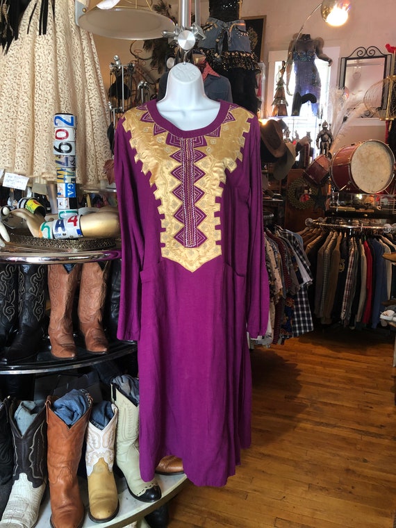 Vintage Moroccan Linen Magenta and Gold Dress Kaf… - image 1