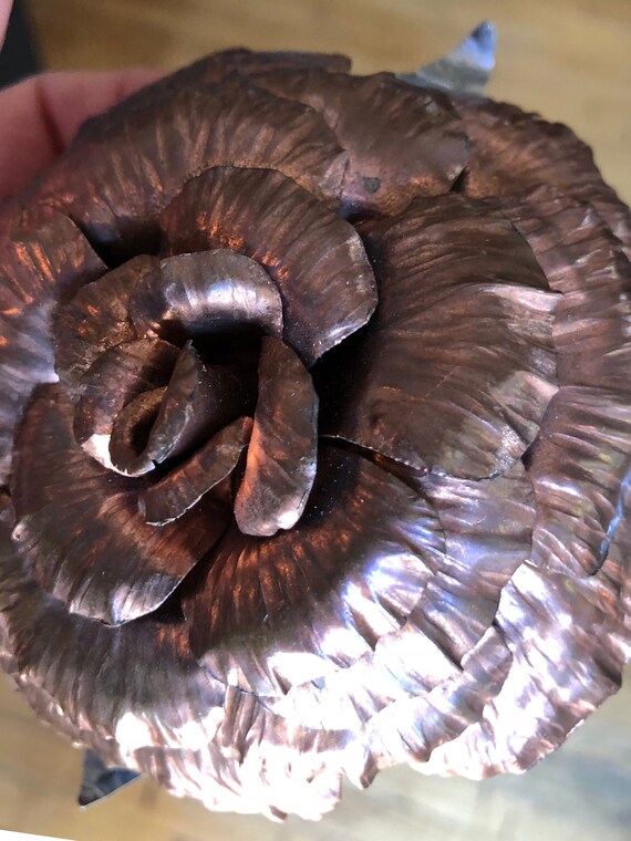 Vintage Large Handcrafted Copper and Silver Flowe… - image 2