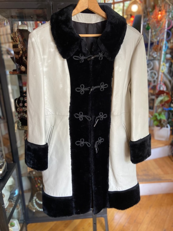 1970s cream leather with faux fur coat - image 1