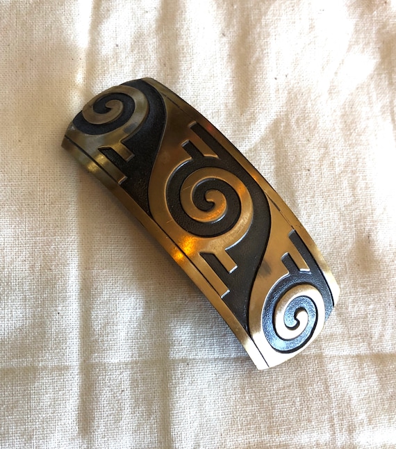 70’s Brass Aztec Design Barrett Hair Clip