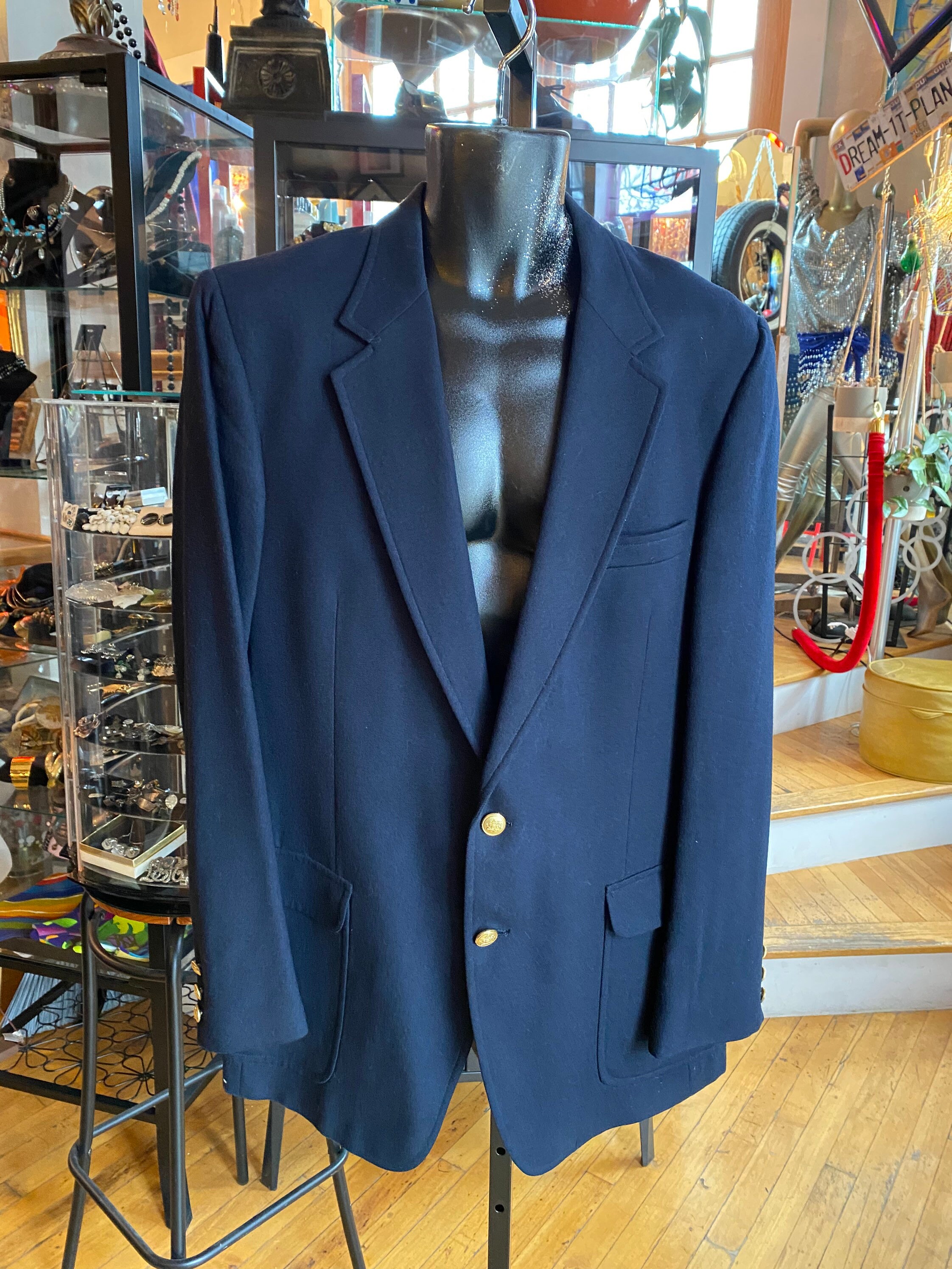 Men s navy blazer with miscellanious gold buttons