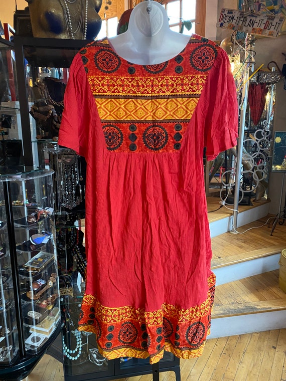 90’s Boho Red Tunic or Short Dress - image 3