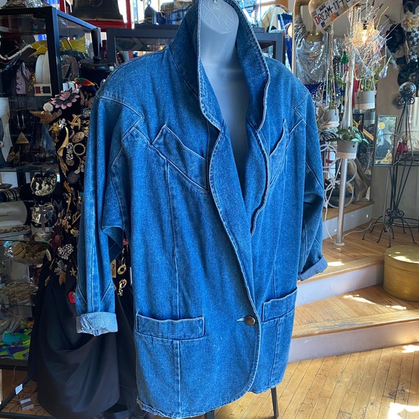 80’s Boho Blue Denim Blazer Size Small