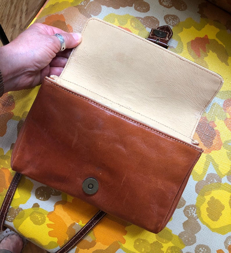 Vintage Brown Leather Crossbody Handbag Made in Italy