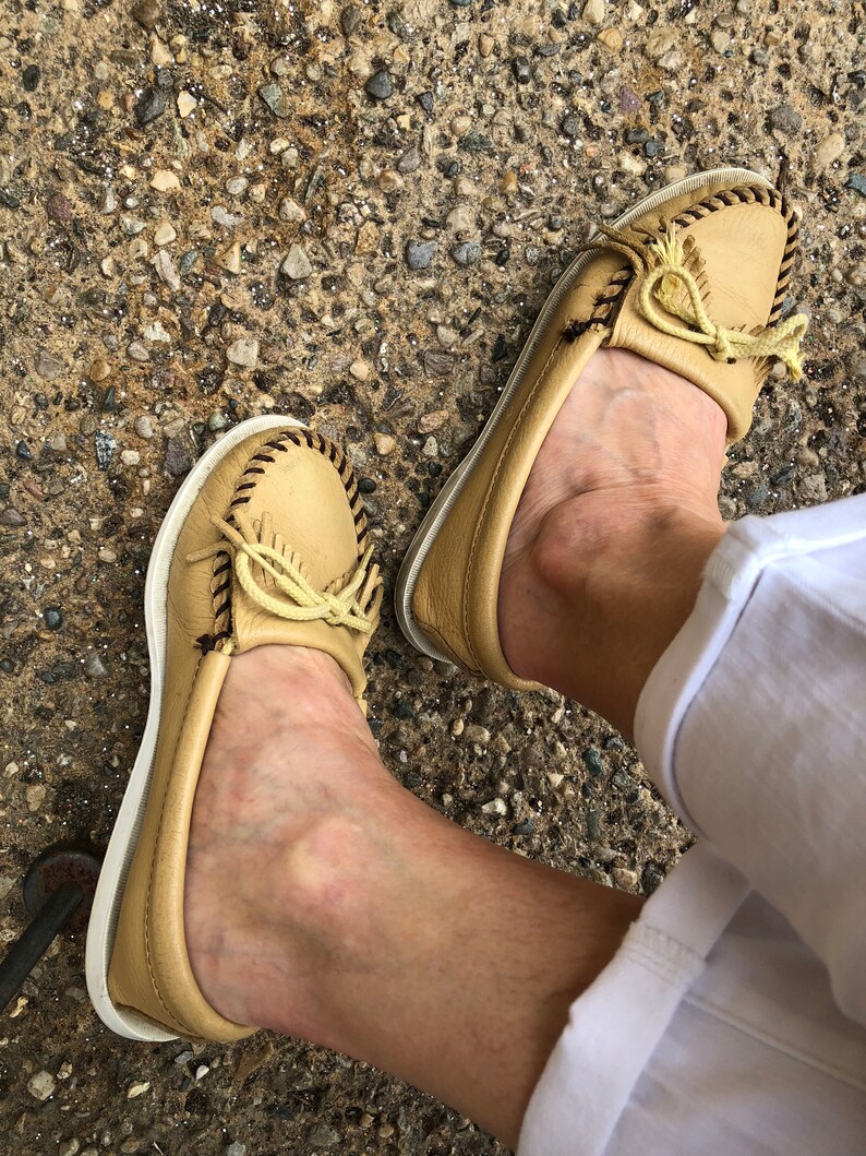 Vintage Light Brown Leather Moccasins Made in USA Etsy