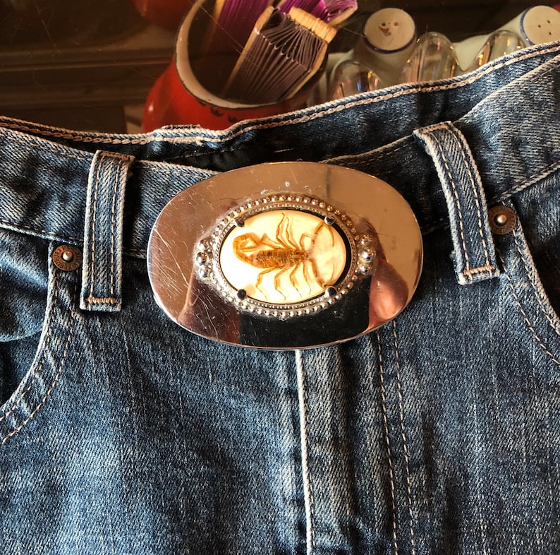 Vintage Western Silver Belt Buckle with Scorpion Center