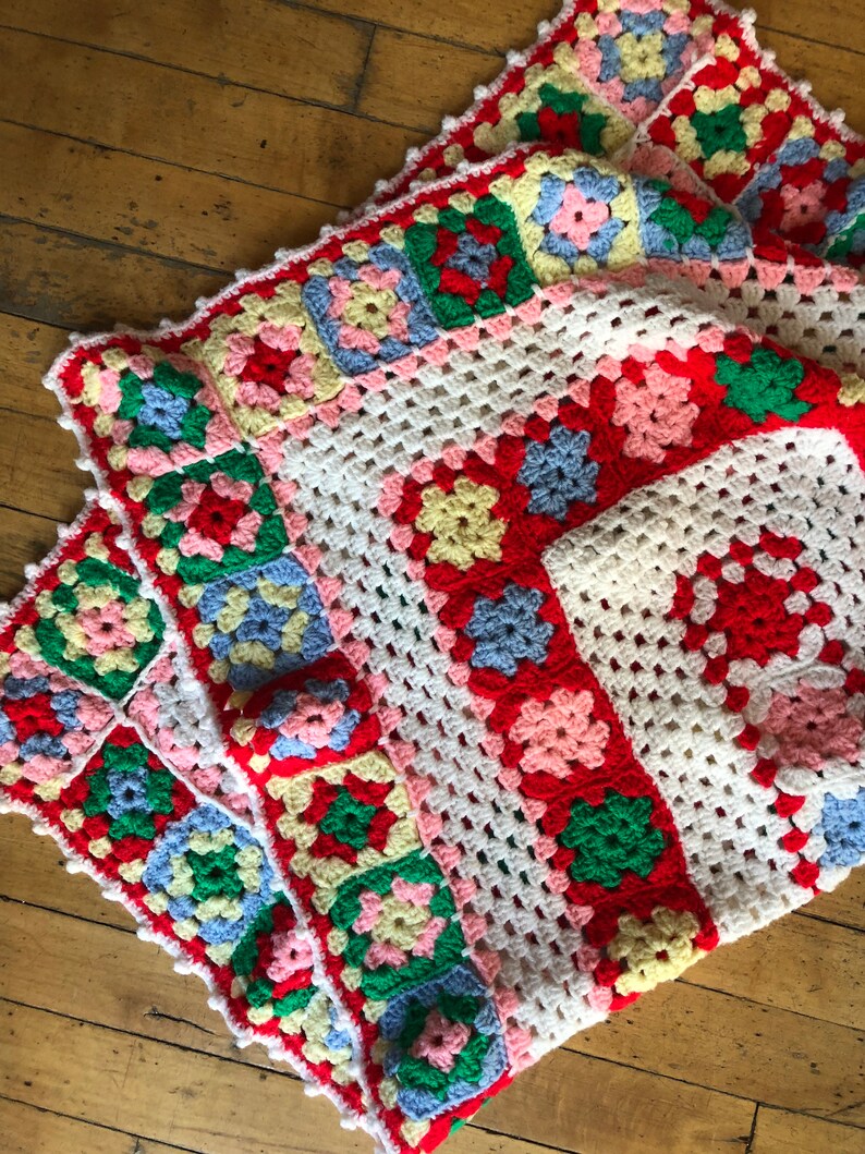 Vintage Crochet Baby Blanket Afghan Throw Etsy