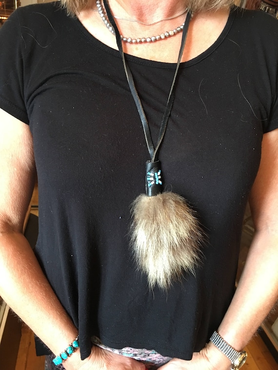 Handmade Native American Indian Raccoon Beaded Nec