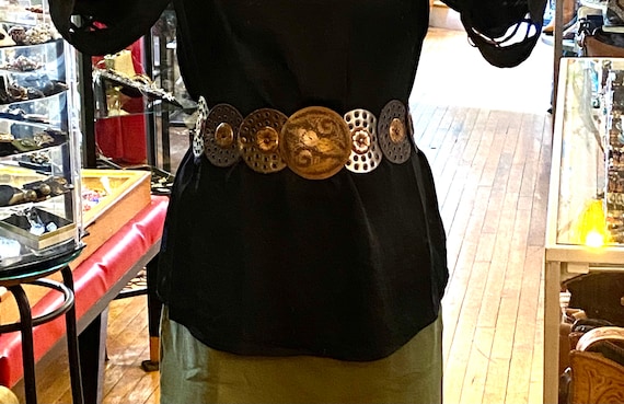 90’s Hippie Brown Faux Leather and Copper Belt - image 1