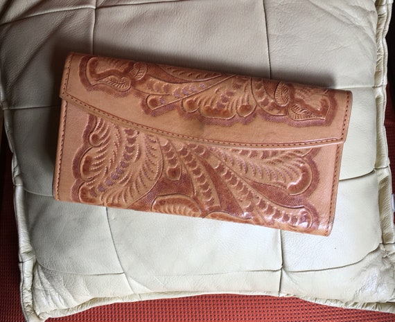 Vintage Leather Hand-tooled Wallet Purse - image 1