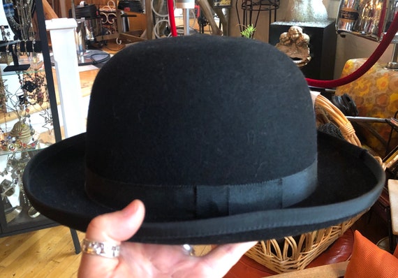 Boho Black Bowler Hat, Men’s Wool Bowler X Large - image 4