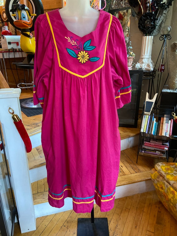 Hot pink, comfy dress with embroidery plus size mu