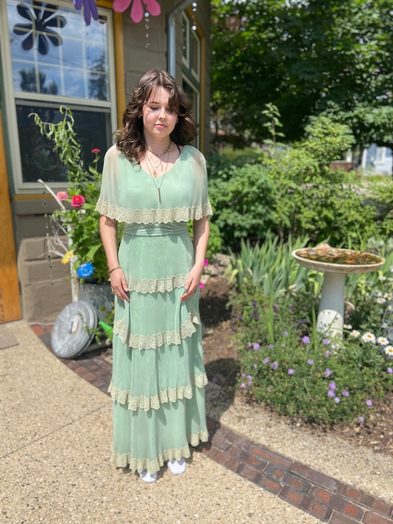 70s mint Green Party dress