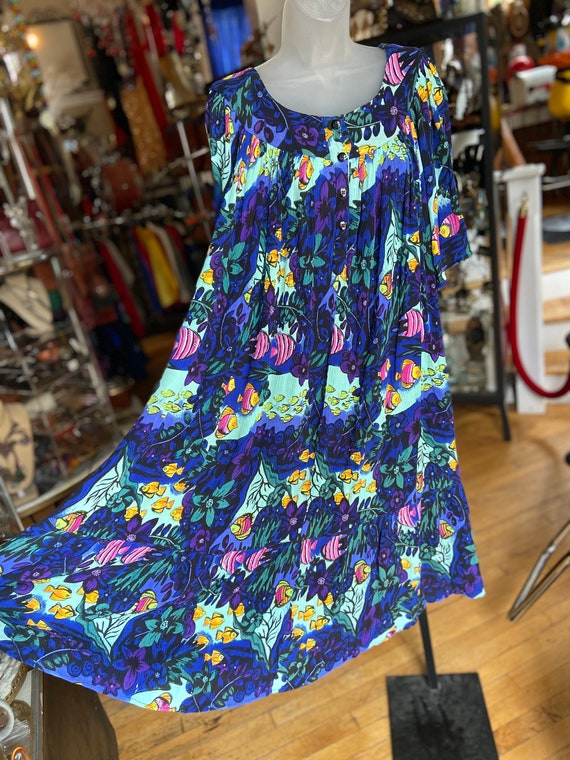 90’s tropical fish mumu lounge dress - image 2