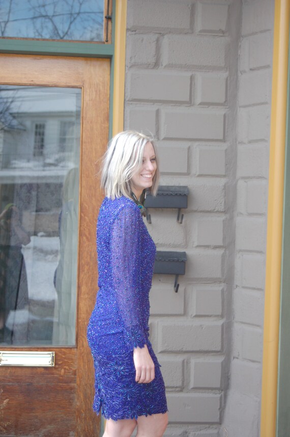 Vintage Royal Blue Beaded Cocktail Dress