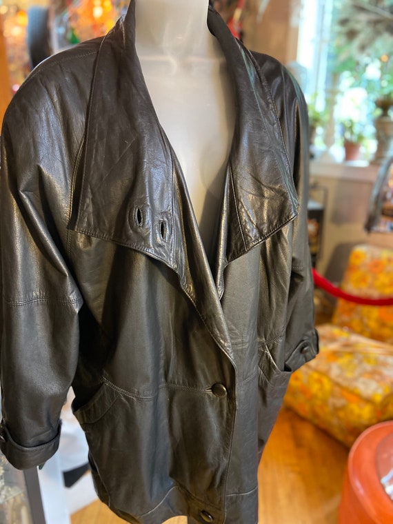 1980s  bat wing leather car coat