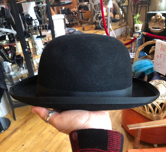 Boho Black Bowler Hat, Men’s Wool Bowler X Large - image 5